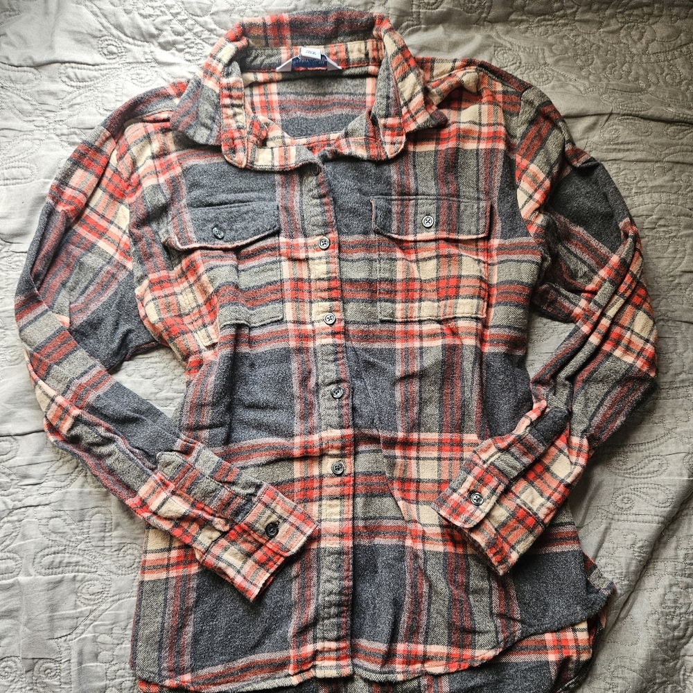 Old Navy Red and Gray Plaid Casual Shirt